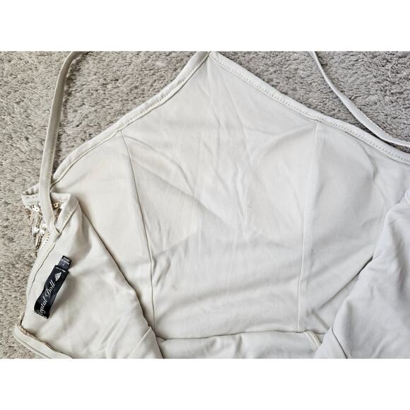 Crystal Doll Gold Sequined Formal Dress Fitted Bodycon Sparkly Halter Sz 7 Women - Picture 4 of 8